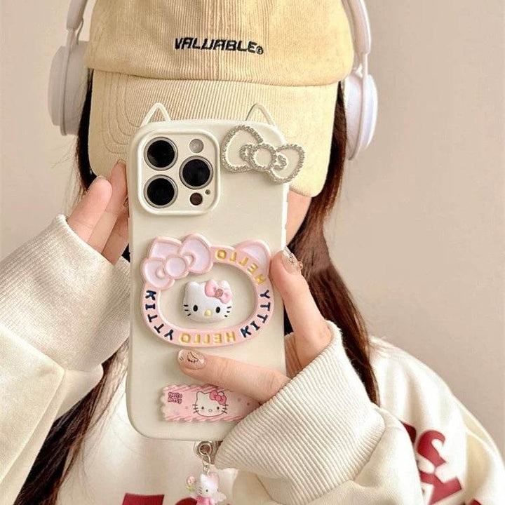 Three-dimensional cat ear HelloKitty cell phone case - Leokee case
