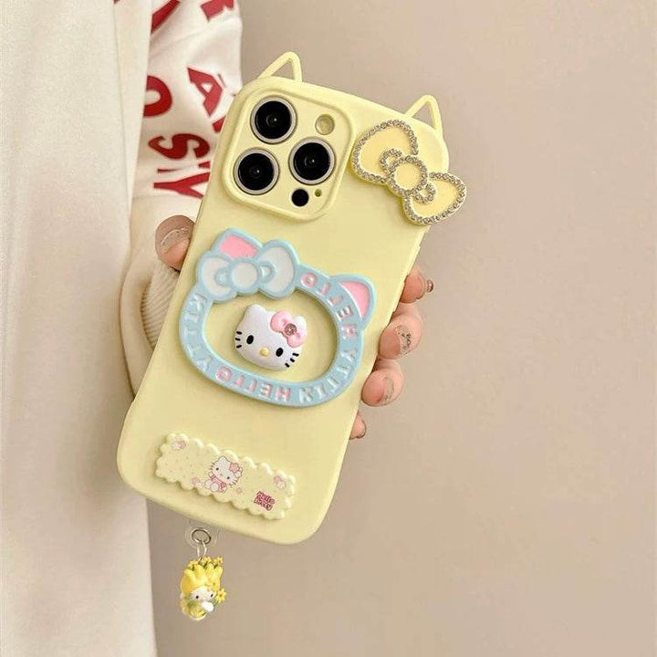 Three-dimensional cat ear HelloKitty cell phone case - Leokee case