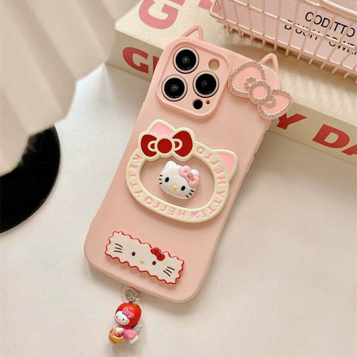 Three-dimensional cat ear HelloKitty cell phone case - Leokee case