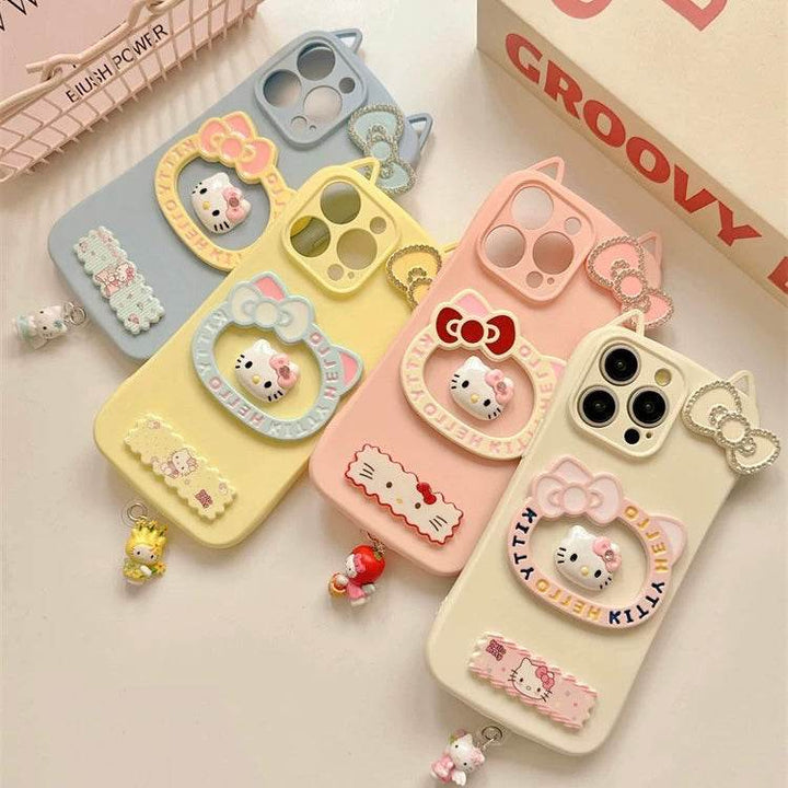 Three-dimensional cat ear HelloKitty cell phone case - Leokee case