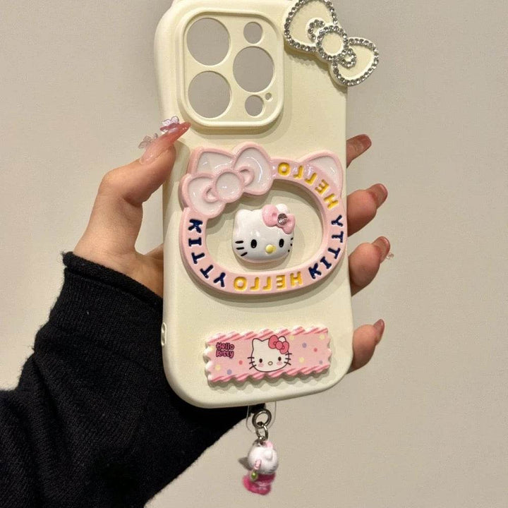 Three-dimensional cat ear HelloKitty cell phone case - Leokee case