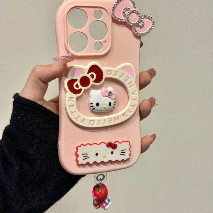 Three-dimensional cat ear HelloKitty cell phone case - Leokee case