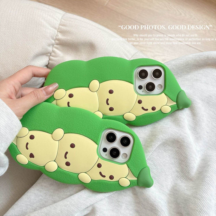 Cartoon three-dimensional cute pea pod phone case - Leokee case