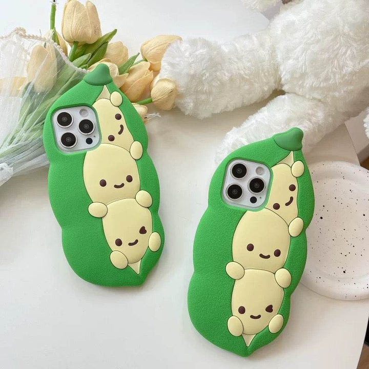 Cartoon three-dimensional cute pea pod phone case - Leokee case