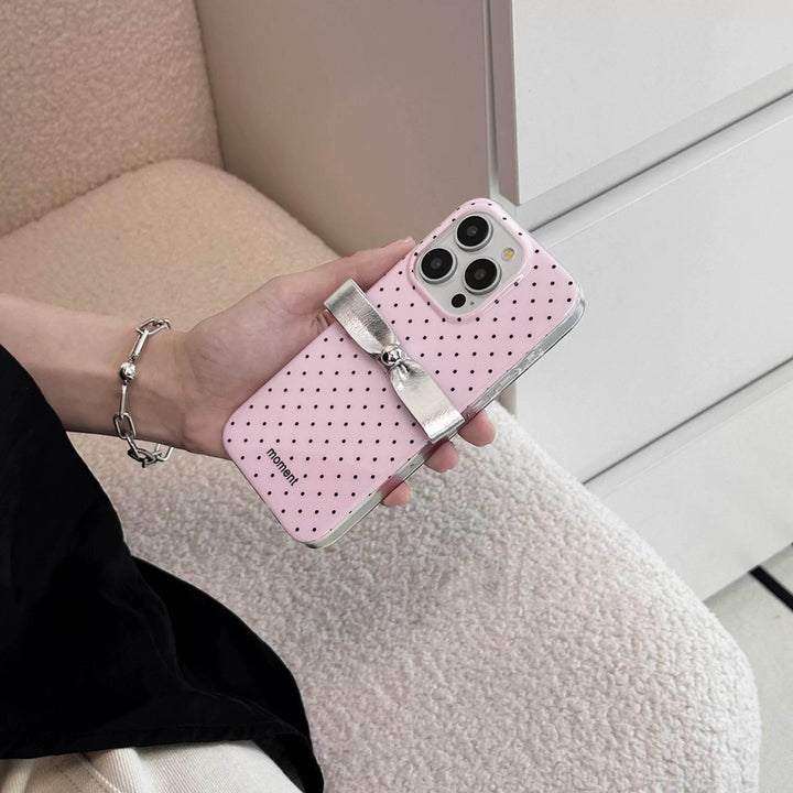 Pink Polka Dot Bow Phone Case - Leokee case