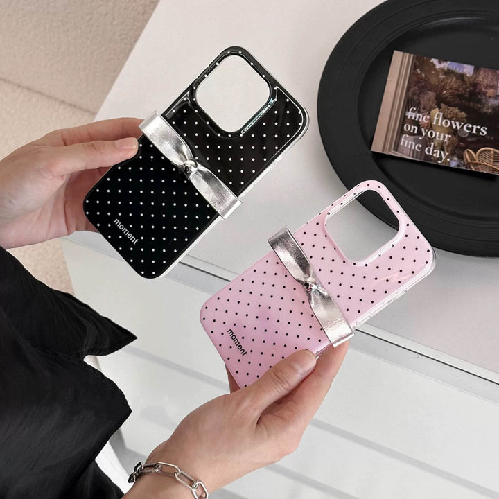 Pink Polka Dot Bow Phone Case - Leokee case