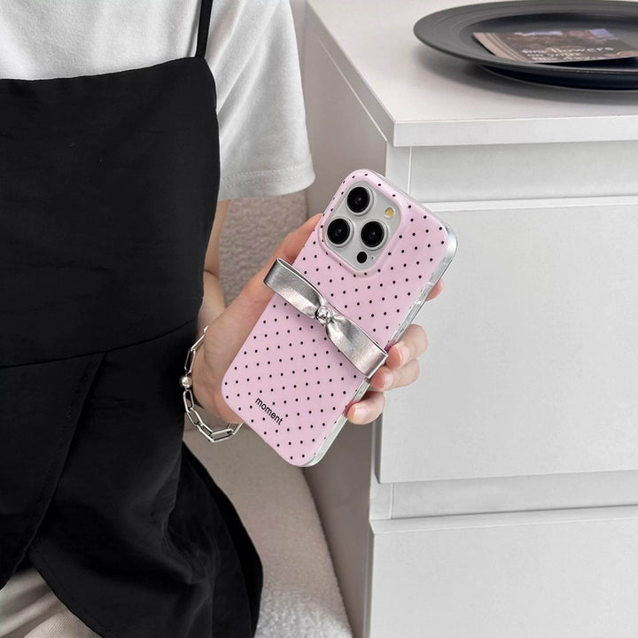 Pink Polka Dot Bow Phone Case - Leokee case