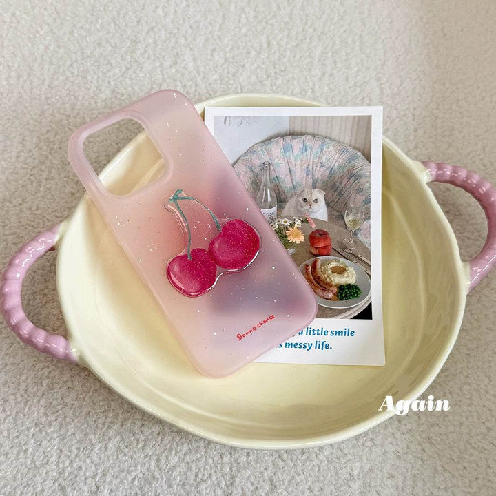 Transparent Pink Cherry 3D Phone Case - Leokee case