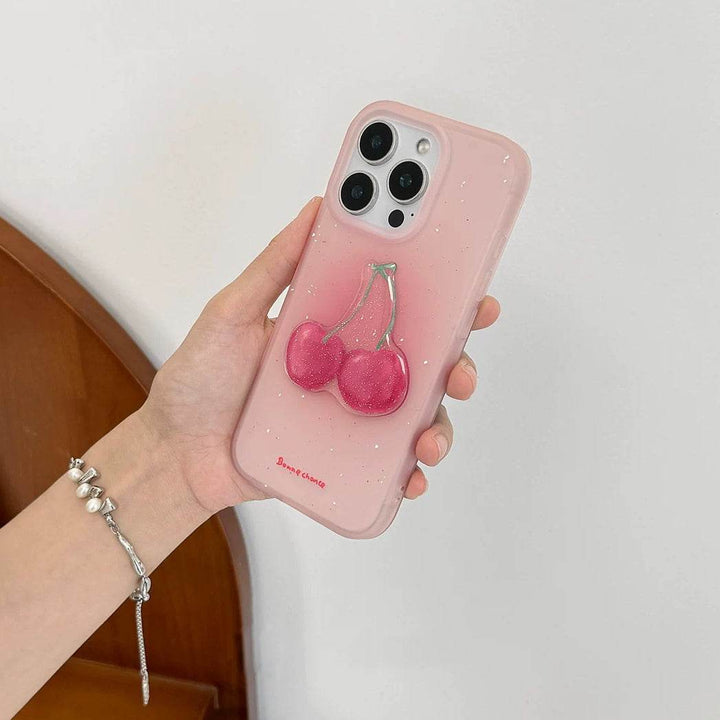 Transparent Pink Cherry 3D Phone Case - Leokee case