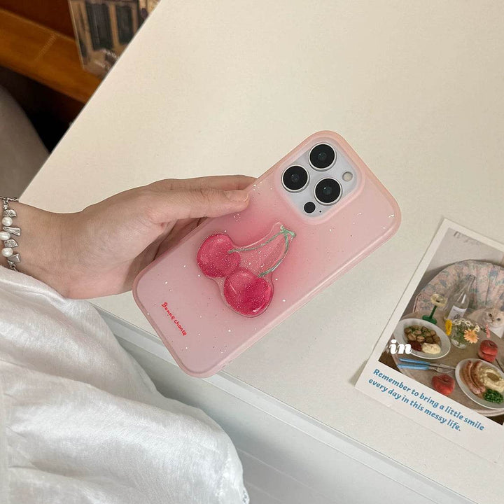 Transparent Pink Cherry 3D Phone Case - Leokee case