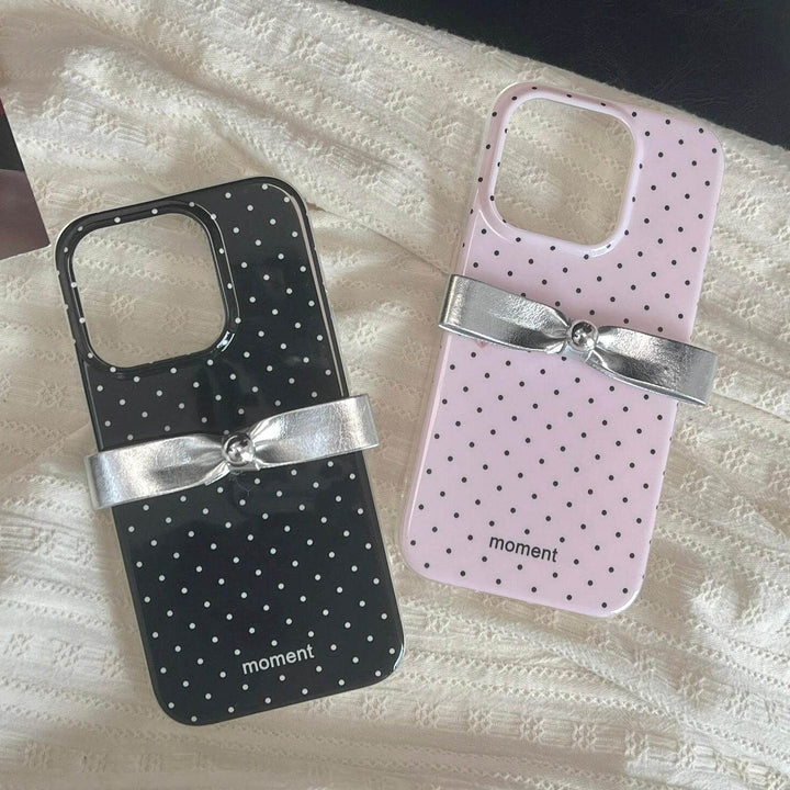 Pink Polka Dot Bow Phone Case - Leokee case