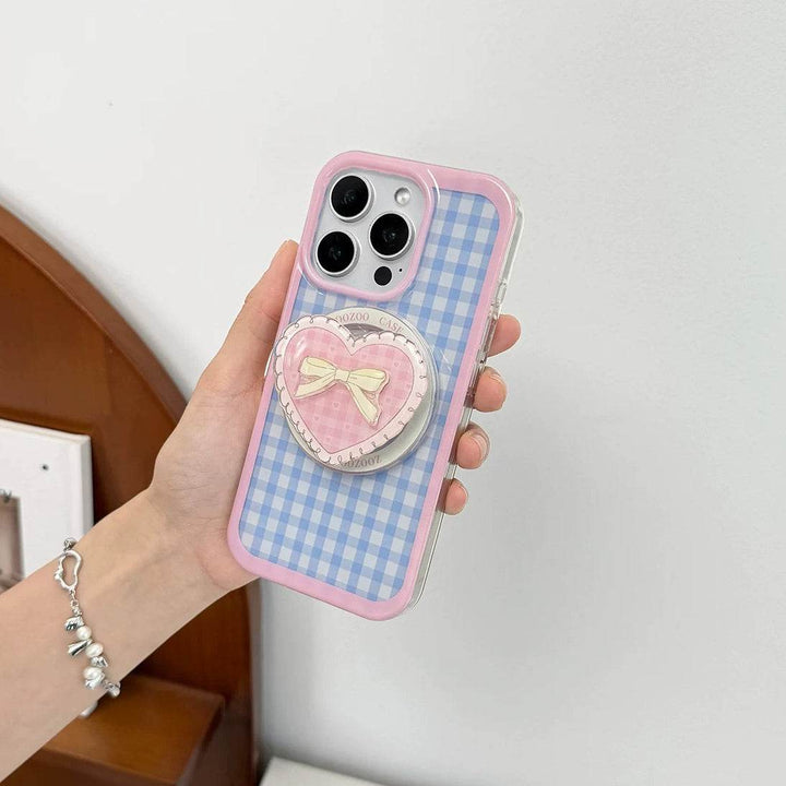 Blue and pink checkered bow phone case - Leokee case