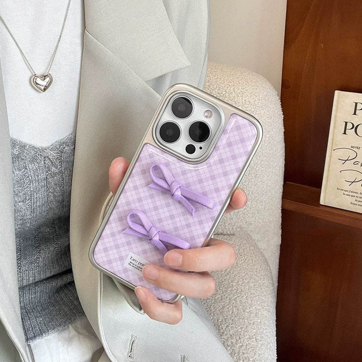 ins mauve plaid bow phone case - Leokee case