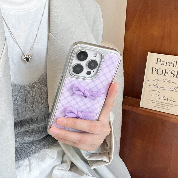ins mauve plaid bow phone case - Leokee case