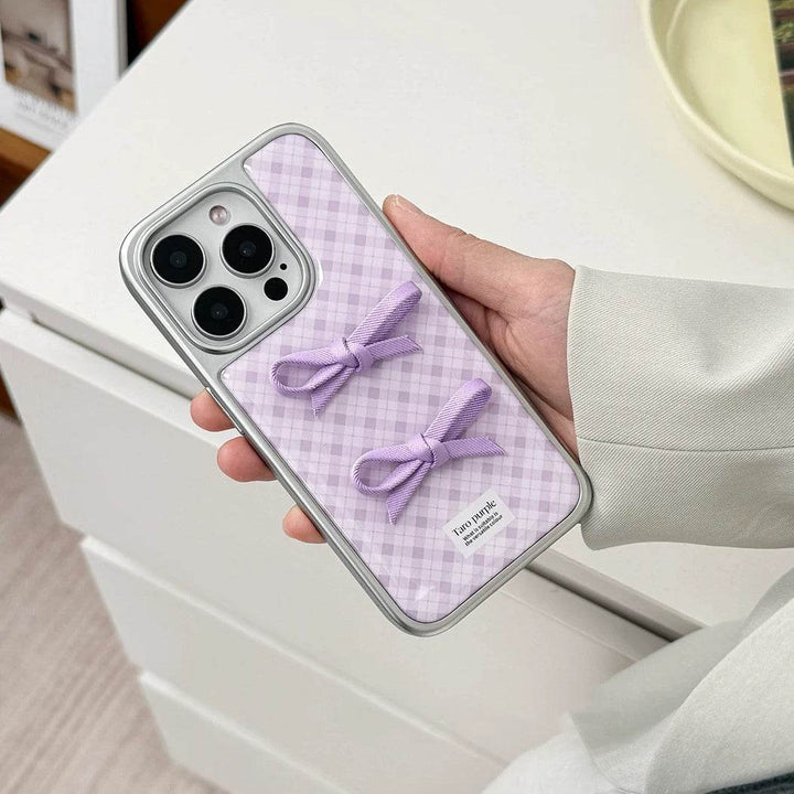 ins mauve plaid bow phone case - Leokee case