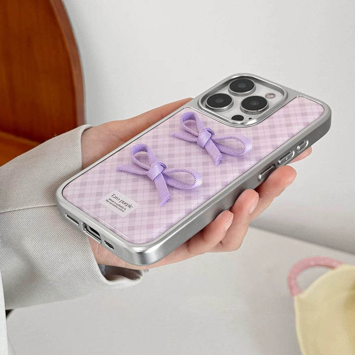 ins mauve plaid bow phone case - Leokee case