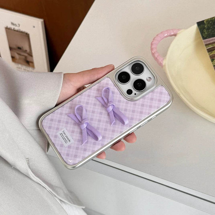 ins mauve plaid bow phone case - Leokee case