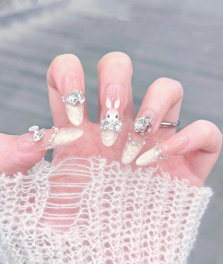 Cream Bunny Gentle Blush Wear Nails - Leokee case