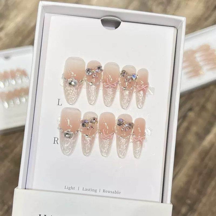 Butterfly Nail Art Burst Glitter Pink Diamonds Wearable Nails - Leokee case