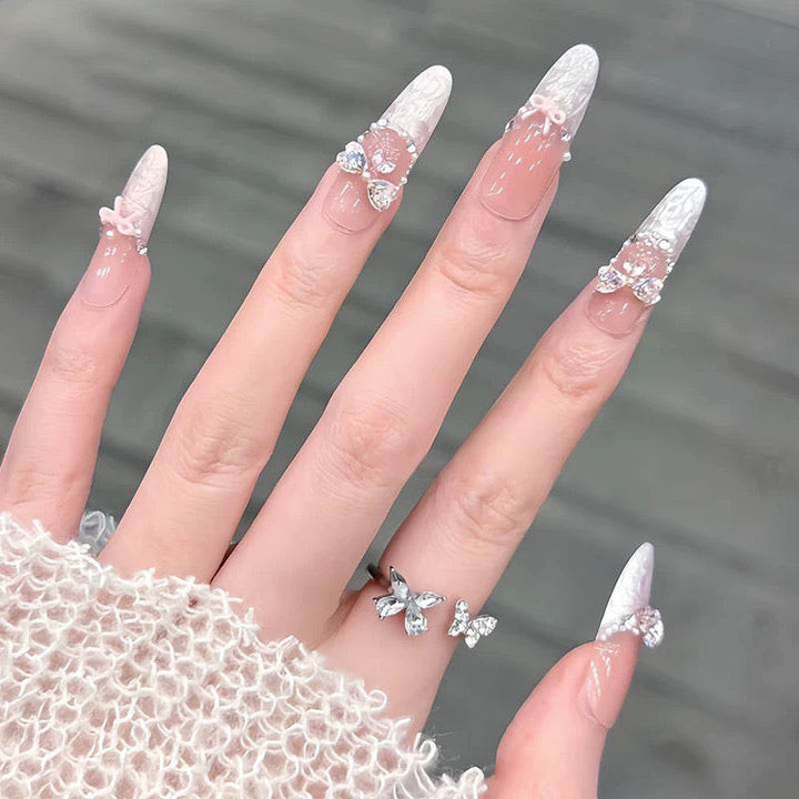 Butterfly Nail Art Burst Glitter Pink Diamonds Wearable Nails - Leokee case