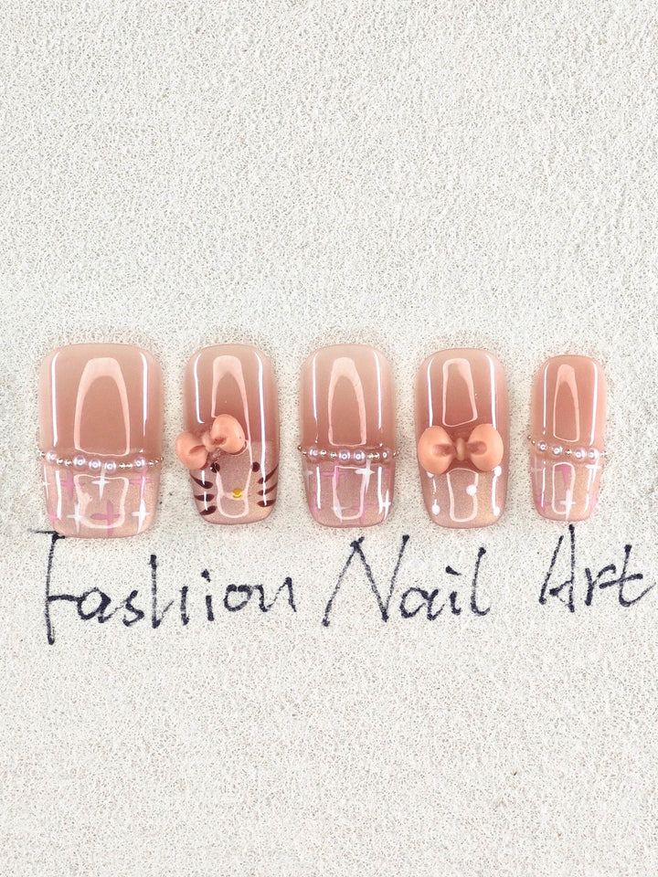 KT Cat Bow Short Style Wearable Nail - Leokee case