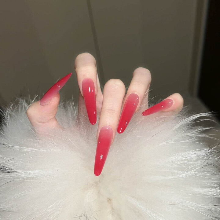 Gradient Red Long Peplum Wear Nails - Leokee case