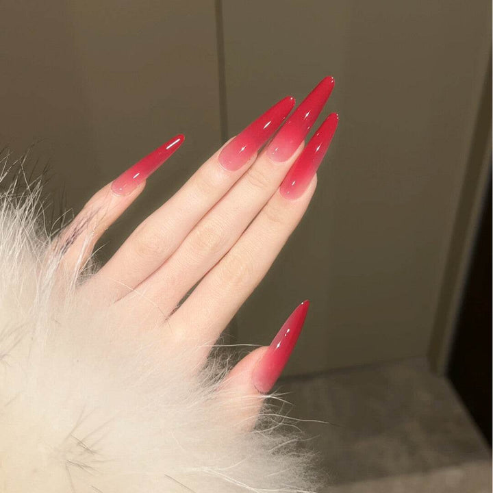 Gradient Red Long Peplum Wear Nails - Leokee case