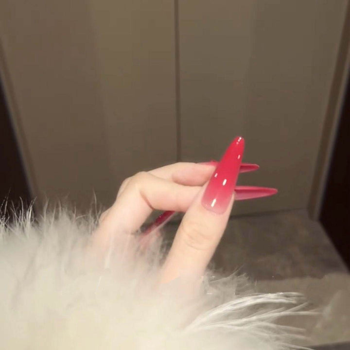 Gradient Red Long Peplum Wear Nails - Leokee case