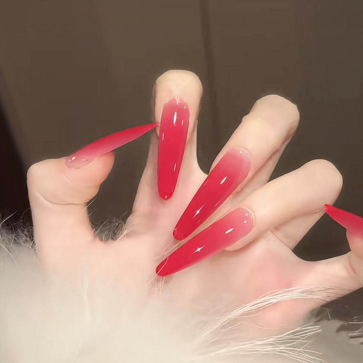 Gradient Red Long Peplum Wear Nails - Leokee case
