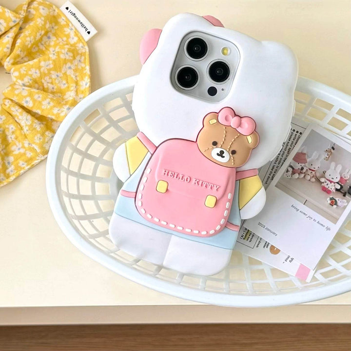 Cartoon soft cute stereo backpack bracket Kitty for iPhone - Leokee case