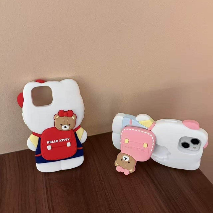 Cartoon soft cute stereo backpack bracket Kitty for iPhone - Leokee case