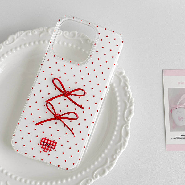 Red Polka Dot Bow Phone Case - Leokee case