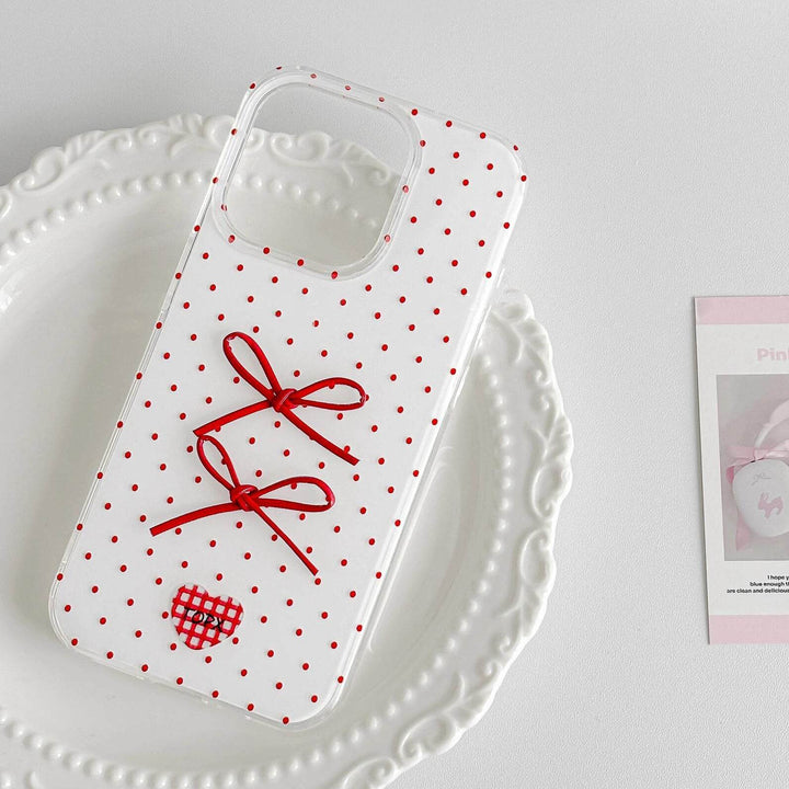 Red Polka Dot Bow Phone Case - Leokee case