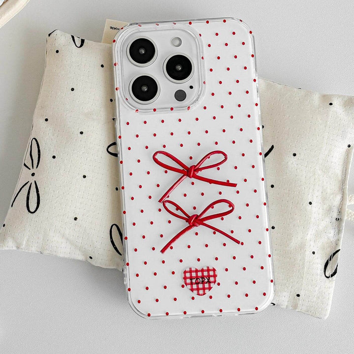 Red Polka Dot Bow Phone Case - Leokee case