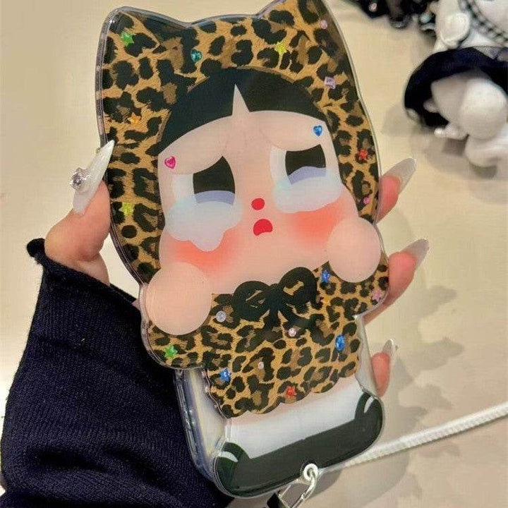 Creative Push-Pull Mirror Diagonal Plaid Leopard Print Suitable for Crying Babies iphone16promax Phone case - Leokee case