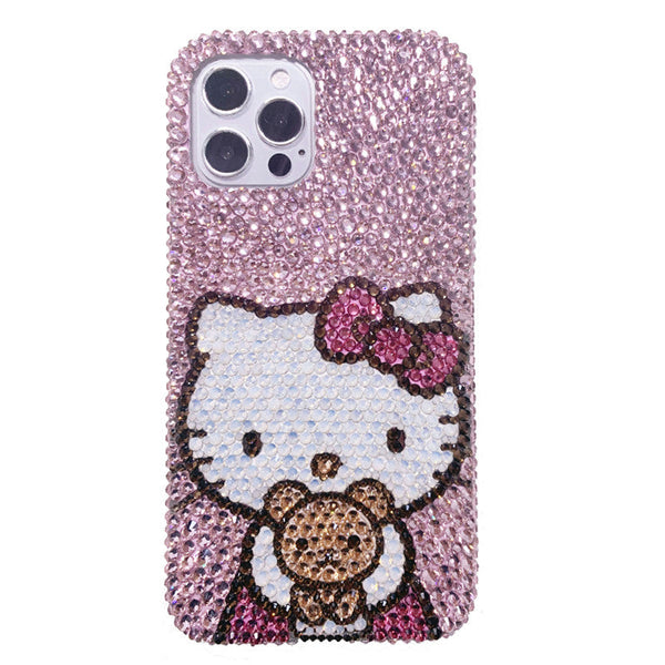 Bling Hello Kitty and Bear Phone Case - Handmade Crystal Diamond Duo Design iPhone Protection