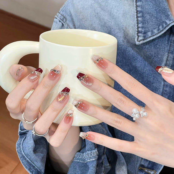 Bursting Full Diamond Angora Red Premium Temperament Nail Patch