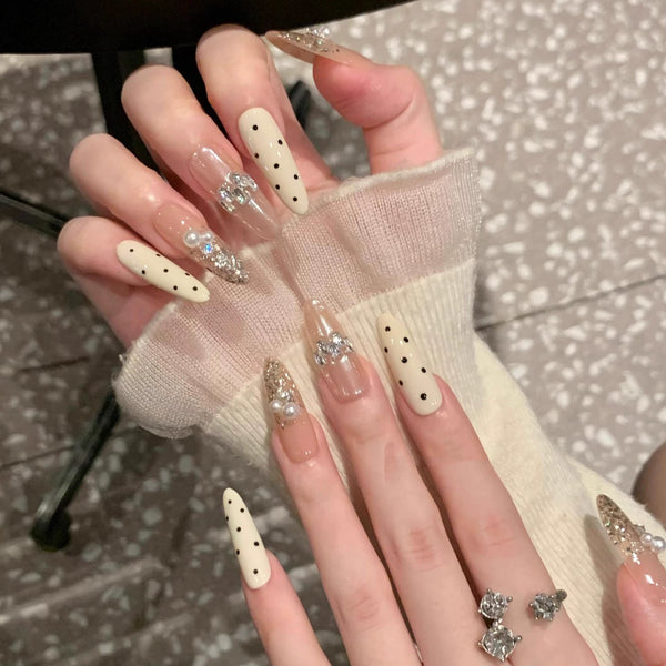 Milk white polka dot pearl diamond decoration advanced sense aurora temperament nail patch