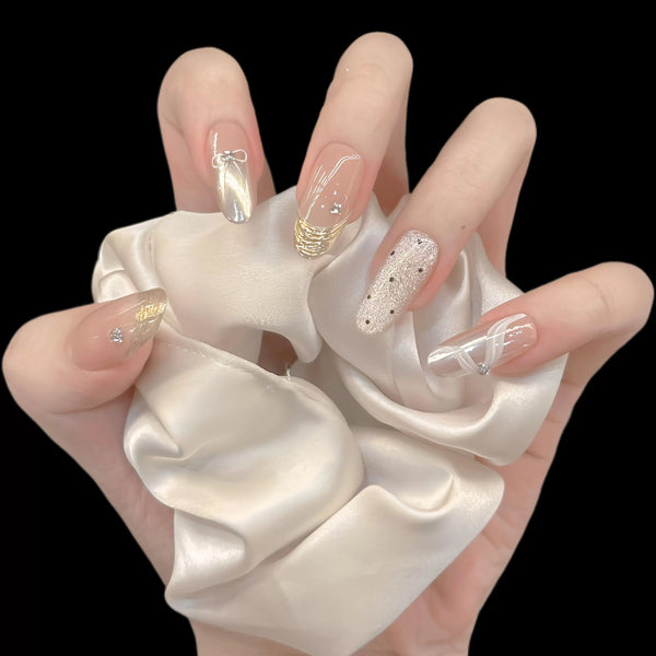 Pure handmade mirror senior sense pure desire to show white gentle cat eye streamer flash student manicure