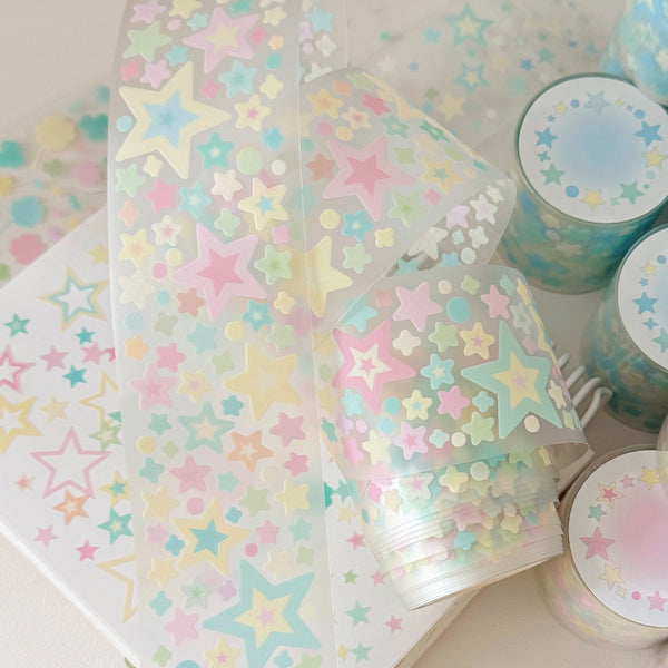 5M Rainbow Star Clover Macaron Sticker Roll