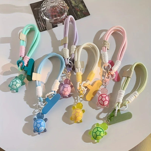 Universal Braided Phone Lanyard - Cartoon Turtle Hanging Chain, Detachable with Patch Wrist Strap & Ring Cord