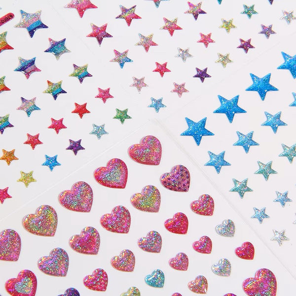 Shiny Heart Star Pink Blue Rainbow 3D Sticker Set Of 4