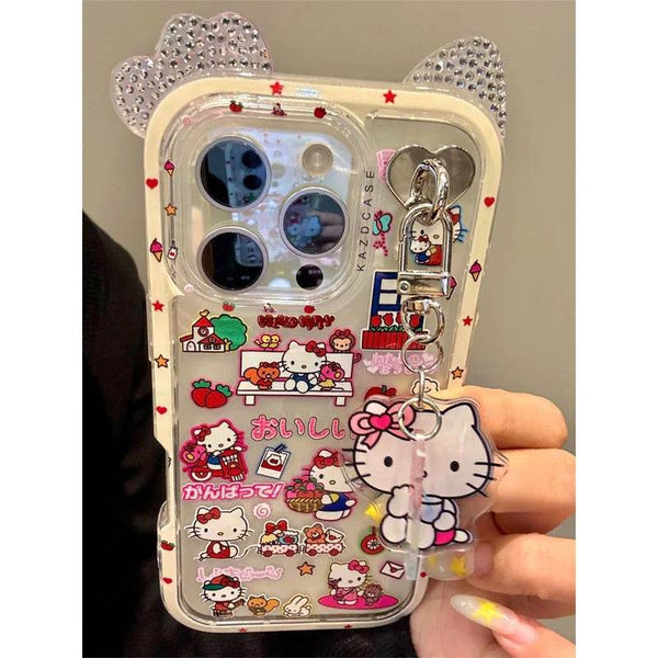 Cute Full-Screen Hello Kitty Clear Glitter iPhone 16/15/14/13 Pro Max Protective Case with Impact-Resistant Design - Leokee case