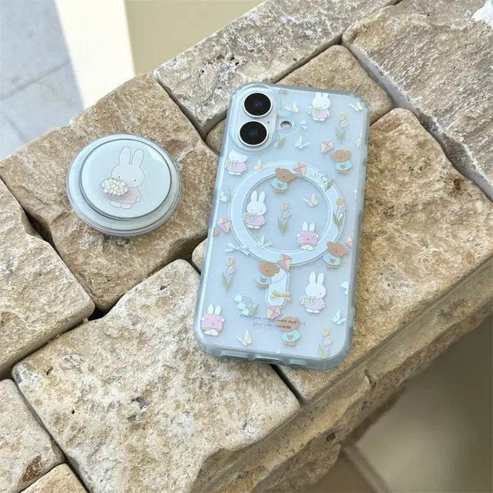 Miffy Kawaii Cartoon Mobile Phone Case Cute Anime Rabbit magnetic holder Phone Case Suitable For Iphone16Promax15Promax14Pro - Leokee case