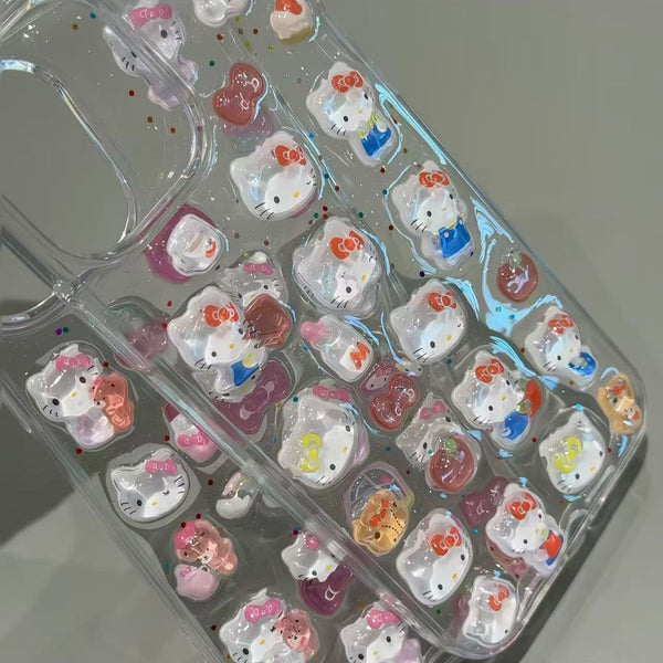 3D Embossed Cat Stickers - Crystal Sanrio Hello Kitty Hollow Relief DIY Phone Case Decorative Stickers