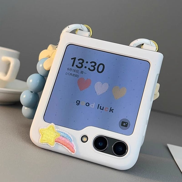 Embroidered Rainbow Three Stars zflip5Ultra-thin Hinge Full Coverage Cute Phone Case GalaxyZFlip5Protective Cover for Women