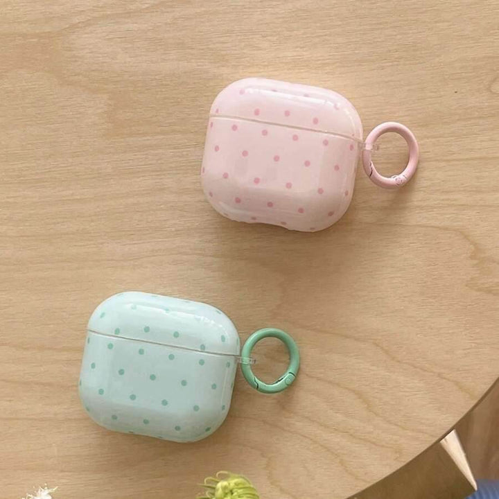 Pink Polka Dot Simple Design Earphones Case + Hanging Ring Set, Suitable Compatible With Apple AirPodsPro2/AirPodsPro/AirPods4/AirPods3/AirPods2 - Leokee case