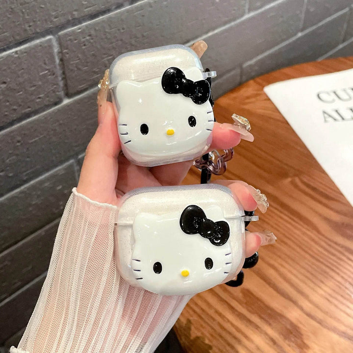 Cute Pink Black Hello KT Cat Cover for AirPods 4 Cartoon Earphone Case for Airpods Pro2 Pro 3 2 1 Protective Cover with Keychain - Leokee case