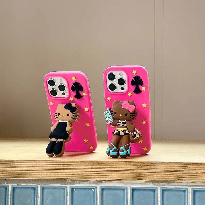 Black Leather Long Legs Hellokittys Phone Case - Leokee case