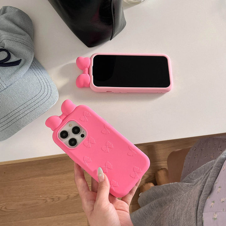 For iPhone 16 15 14 13 12 Pro Max Plus 3D Cute Bow Ear Soft Silicone Phone Case Funny Cartoon Protection Cover - Leokee case